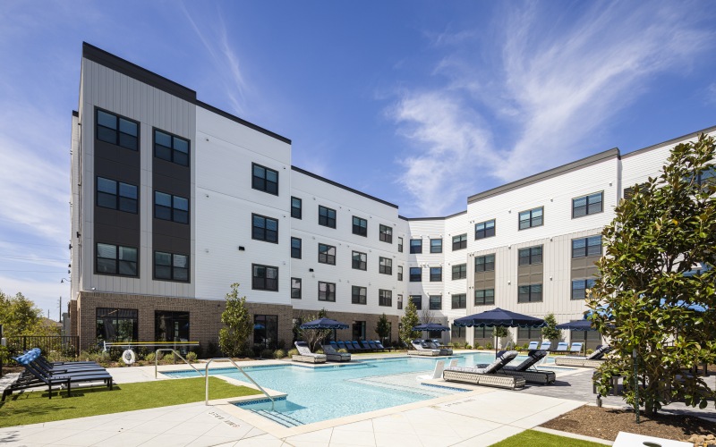 a swimming pool in a courtyard